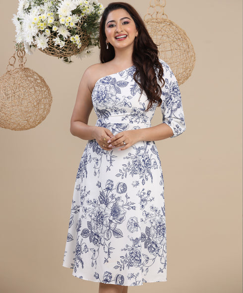 One Shoulder Puffed Sleeve Dress